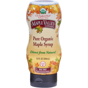 Maple Valley – 12oz Squeeze Bottle – Dark Robust (formerly Grade B) Organic Maple Syrup-BPA Free