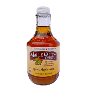 Maple Valley – Grade A Amber Rich Organic Maple Syrup – 32oz Quart Decanter